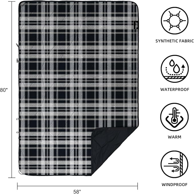 Outdoor Waterproof Blanket, Foldable Fleece Stadium Blanket for Outdoor Sports Event, Camping, Concerts, Car, Pet, Picnics - Windproof, Wearable, Machine Washable 80" x 58"