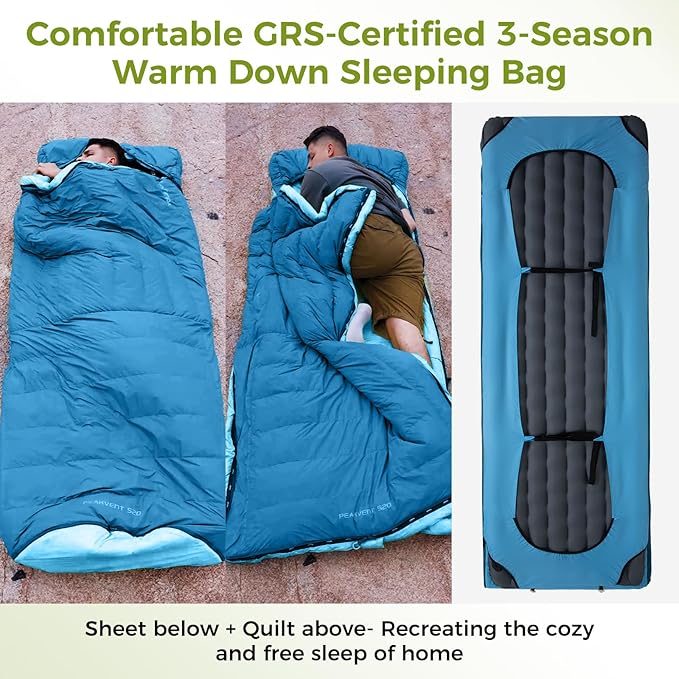 ATEPA Down Sleeping Bag, Recycled 650FP 4 Season Summer & Winter Compact Rectangle Lightweight Waterproof Wearable Sleeping Bag with Compression Sack for Camping Backpacking Hiking
