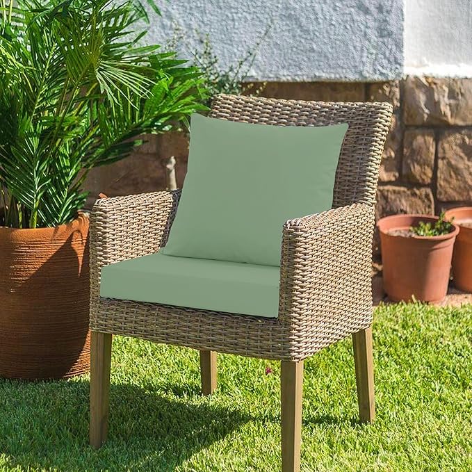 Outdoor Chair Cushions, Waterproof Outdoor Cushions for Patio Furniture w/Fade-Resistant, Removable & Machine-Washable Covers, 19x19 Inch, Ideal for Seat in Gardens/Porch – Set of 1/2/4, Sage Green