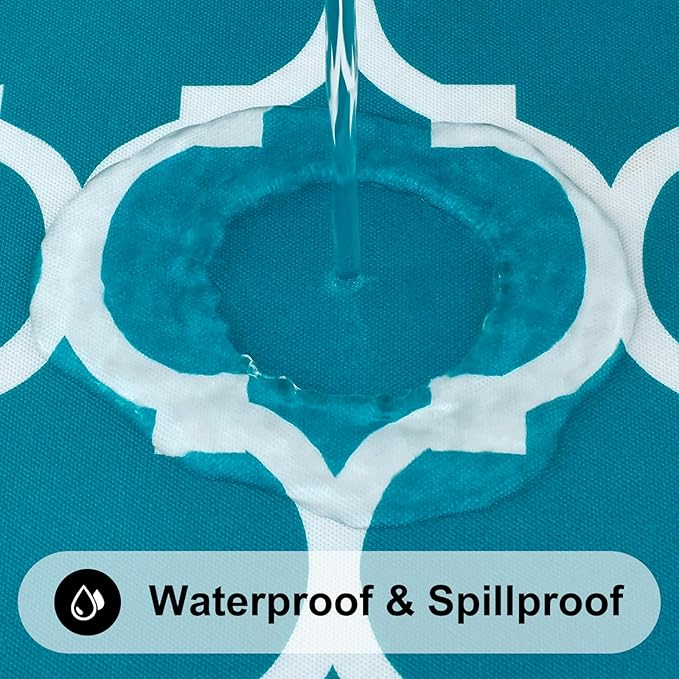 Smiry Rectangle Picnic Table Cover, Waterproof Elastic Fitted Camping Tablecloths for 8 Foot Tables, Wipeable Flannel Backed Vinyl Tablecloth Protector for Indoor, Outdoor (Turquoise, 30x96 Inches)