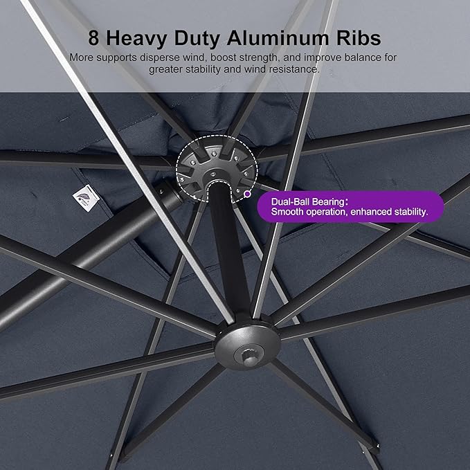 PURPLE LEAF 9' X 11.5' Rectangle Patio Umbrella Outdoor Large Aluminum Cantilever Umbrella with 3-Year Fade Resistance Recycled Fabric and 360-degree Rotation for Deck Pool Garden, Ocean Slate