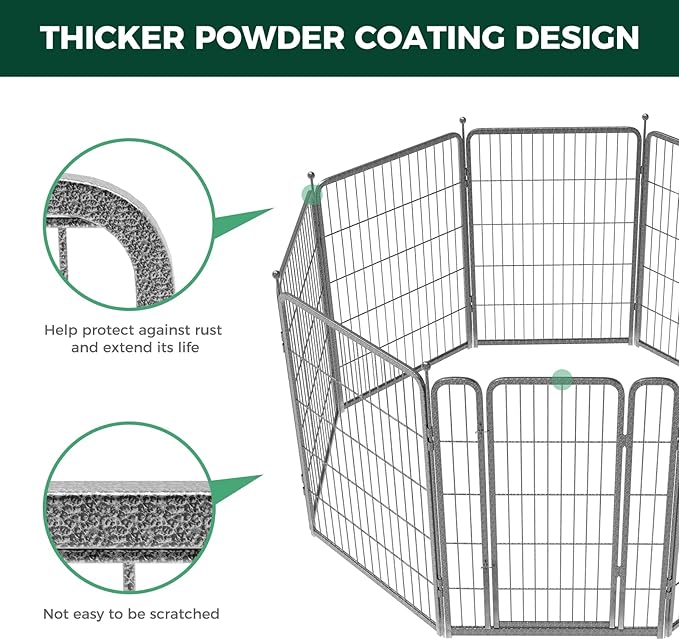 FXW Garden Fence with Door, 40in(H) x 18ft(L) 8 Panels Dog Fence Outdoor for The Yard - Heavy Duty Metal Fencing Tall Animal Barrier for Dog and Rabbit, Easy Assemble