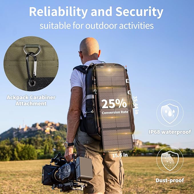 N-Type 16BB 60W Portable Solar Panels NextGen Foldable Solar Panel Charger Kit 25% Efficiency with DC USB-C USB-A Output ETFE IP68 Waterproof Solar Panel for Travel Outdoor Camping RV Trip