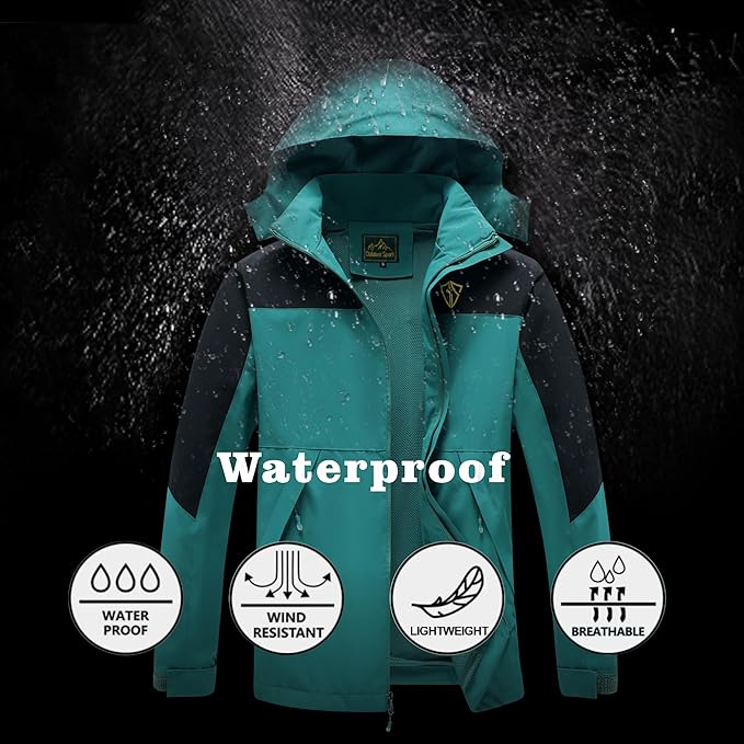 GIISAM Rain Jacket for Men, Mens Waterproof Raincoat Lightweight Rain Jackets Outdoor Rain Coat Windbreaker with Hood