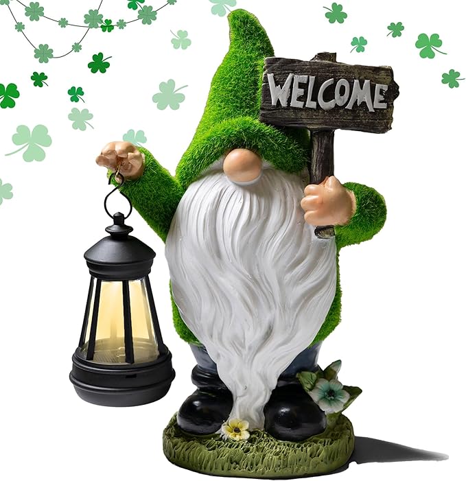Garden Gnomes Outdoor with LED Solar Light - 11’’ Funny Gnome Decorations/ ornaments for Home/Yard/Patio Solar Lantern Garden Statues - Decor -Fall Deals/clearance - Housewarming/Birthday Gifts