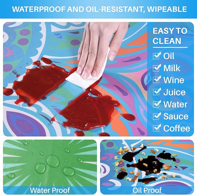 Picnic Table Cover with Bench Covers Fitted Waterproof Camping Tablecloth with Elastic for 6 Foot Rectangle Tables Outdoor Travel Rv Essentials Summer Vacation Accessories Gifts for Men Women