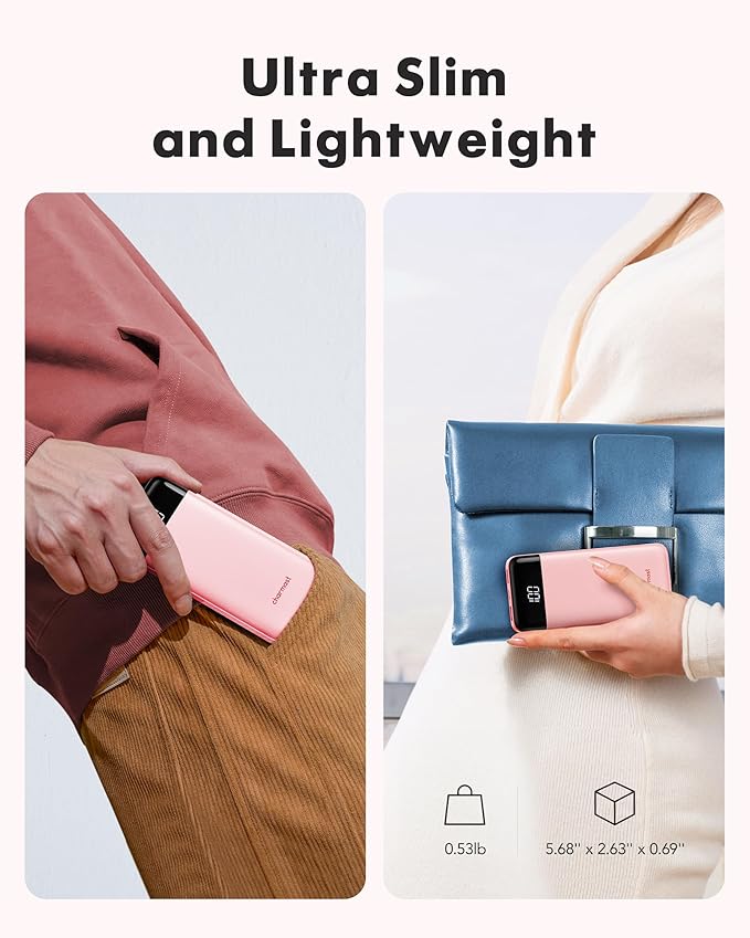 Charmast Portable Charger with Built in Cables, Power Bank with Cords Wires, Slim 10000mAh Travel Battery Pack 6 Outputs 3 Inputs 3A Fast Charging for Samsung Google Pixel LG Moto iPhone iPad