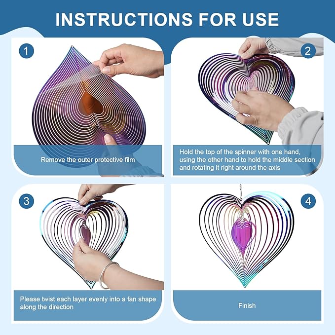 16.5in Heart Wind Spinners Outdoor, Colorful 3D Metal Wind Spinners for Yard and Garden with Crystal Pendant Stainless Steel Wind Chimes for Outside Yard and Garden Decor Gifts for Mom Grandmother