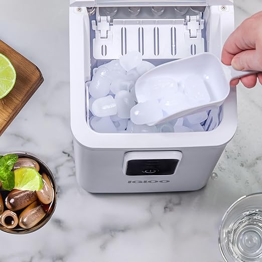 Igloo Self-Cleaning Countertop Ice Maker - Compact and Portable - Creates 26 lbs. Per Day, 8 Pieces Ready Every 7-8 Minutes - Includes Ice Scoop and Basket - White