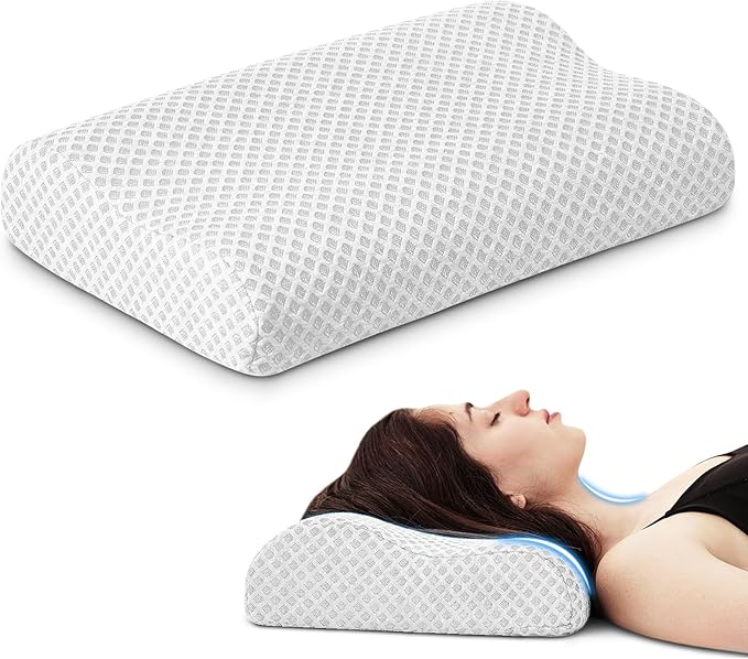 Travel Pillow Memory Foam Pillows, Ergonomic Wave Cervical Neck Pillow for Neck Pain Relief, Compressible Medium Firm Side Sleeper Pillow, Ideal for Camping, Office, Home & Bed (White, M)