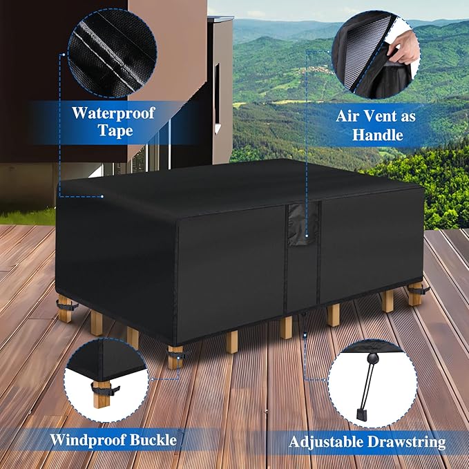 Patio Coffee Table Cover - Waterproof Rectangular (36L x 22W x 18H inches, Black) Small Side Table Cover for Outdoor Furniture