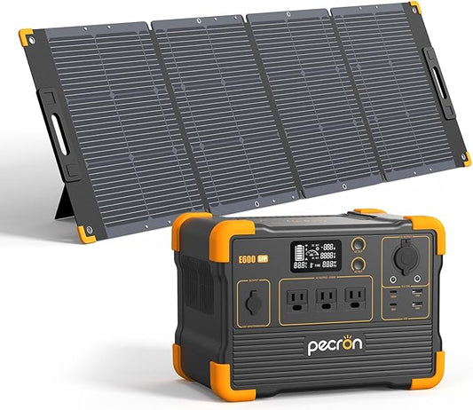 pecron Portable Power Station 614Wh E600LFP with 200W Solar panel Solar Generator with 3X1200W AC Outlets 100W USB-C PD Output LiFePO4 Battery Backup for Outdoor Camping Emergency