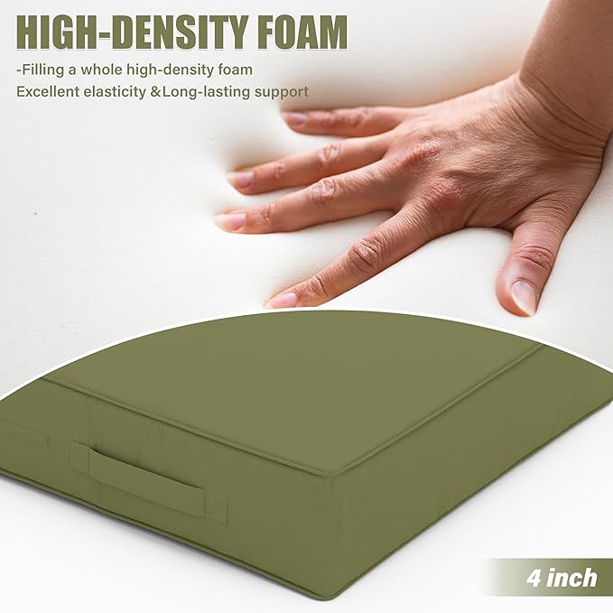 Patio Chair Cushions 18.5 X 16 X 4 Inch Waterproof Outdoor Seat Cushions for Patio Furniture, Outdoor Sofa Couch Pads with Ties & Handle, Set of 2, Light Green