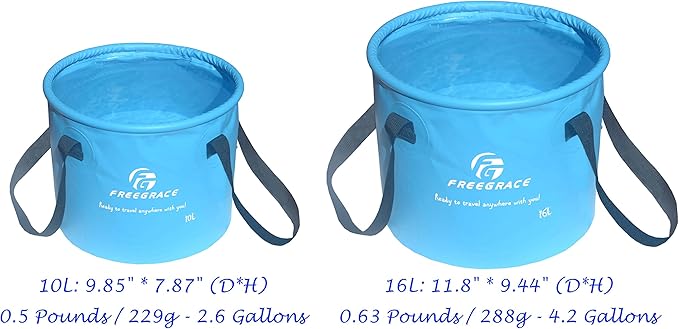 Premium Collapsible Bucket by Freegrace - Compact Portable Folding Water Container - Lightweight & Durable - Includes Handy Tool Mesh Pocket