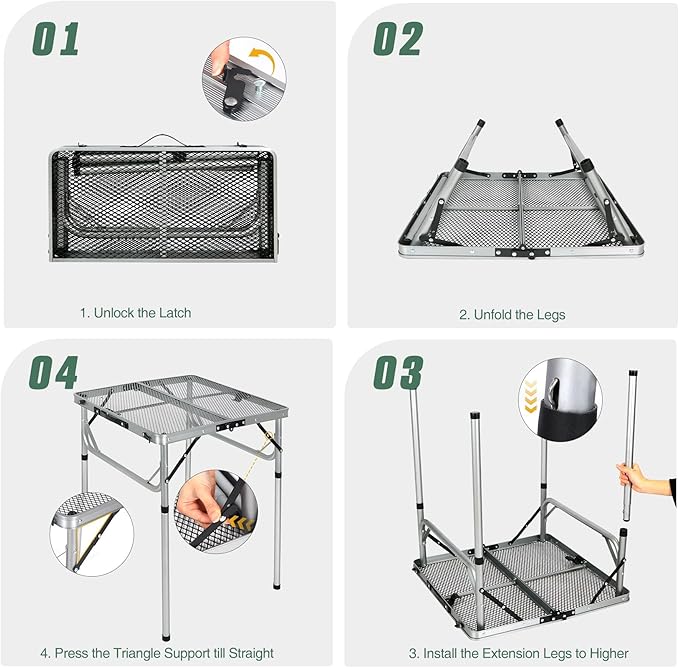 RedSwing Portable Grill Table for Outside, Aluminum Folding Grill Stand Table for Outdoor Camping Picnic BBQ, Lightweight Adjustable Height, 24"x24"x9.8"/27" Sliver