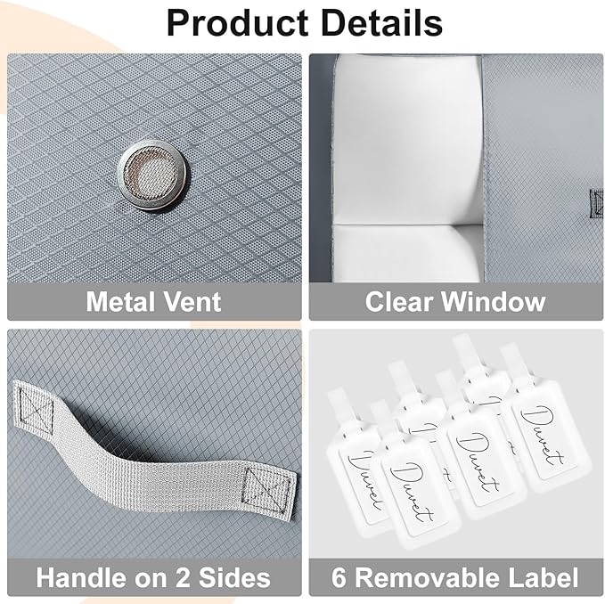 Comforter Storage Bag - Extra Large Capacity Blanket Storage Bags 3-Layer Ultra Space Saving Self Compression Organizer, Washable Compression Bags for Storage Comforter Blanket, 6-Pack, Grey