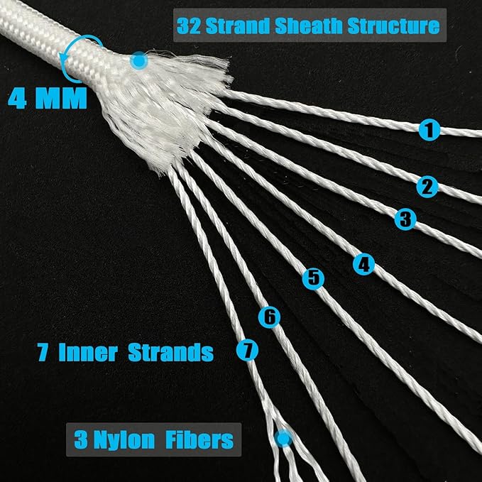 Paracord Nylon Rope 100ft White with 7-Strand Core, 10 Colors and 50/100/200 ft, Type III Parachute Cord 4mm for Camping, Survival, Hiking, DIY, Crafting, Outdoor Utility Rope