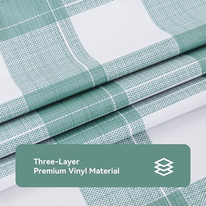 Romanstile Rectangle Plastic Tablecloth, 100% Waterproof Oil-Proof Checkered PVC Table Cloth, Heavy Duty Vinyl Table Cover for Dining, Camping, Picnic, Outdoor - 52 x 70 Inch, Sage Green Checkered