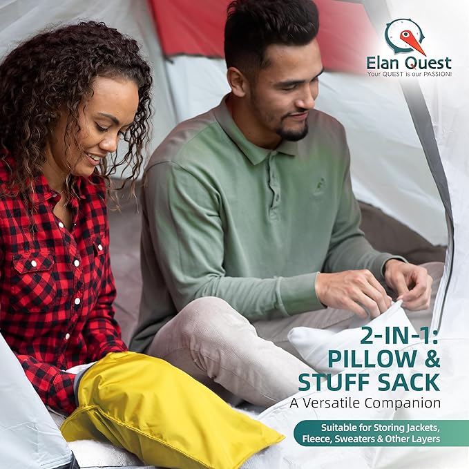 Stuffable Camping Pillow Stuff Sack (Small, Yellow, 2-Pack) - 10 x 14 - for Hiking, Backpacking and Travel Bring Your Own Stuffing