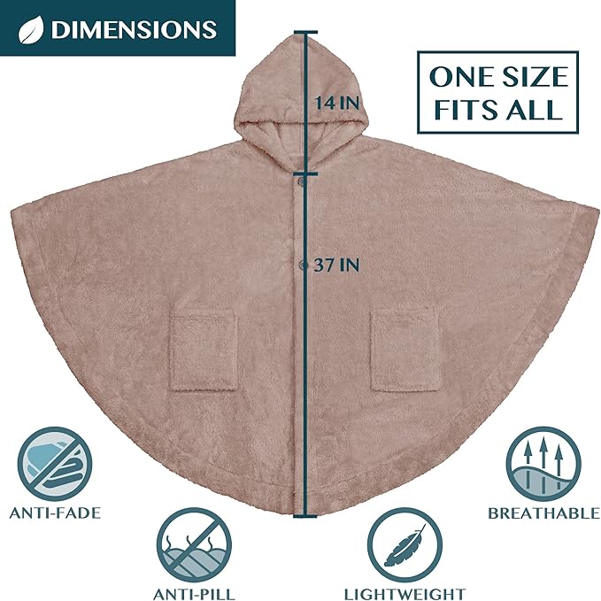 PAVILIA Angel Wrap Hooded Blanket Poncho, Wearable Blanket Throw Wrap Poncho for Women Adult, Cozy Fluffy Sherpa Fleece Shawl Cape with Hood pockets, Warm Gift for Mom Wife, Beige Taupe