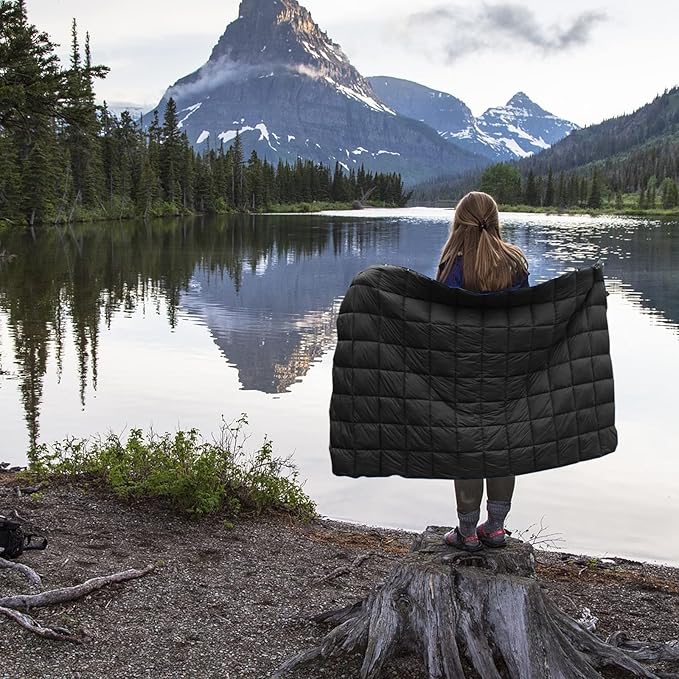 zzlamb Camping Blanket, Compact Lightweight Soft Puffy Blanket Water-Repellent, Packable Warm Quilt Down Alternative Picnic Hiking Backpacking Beach Travel RV Airplane Couch Car