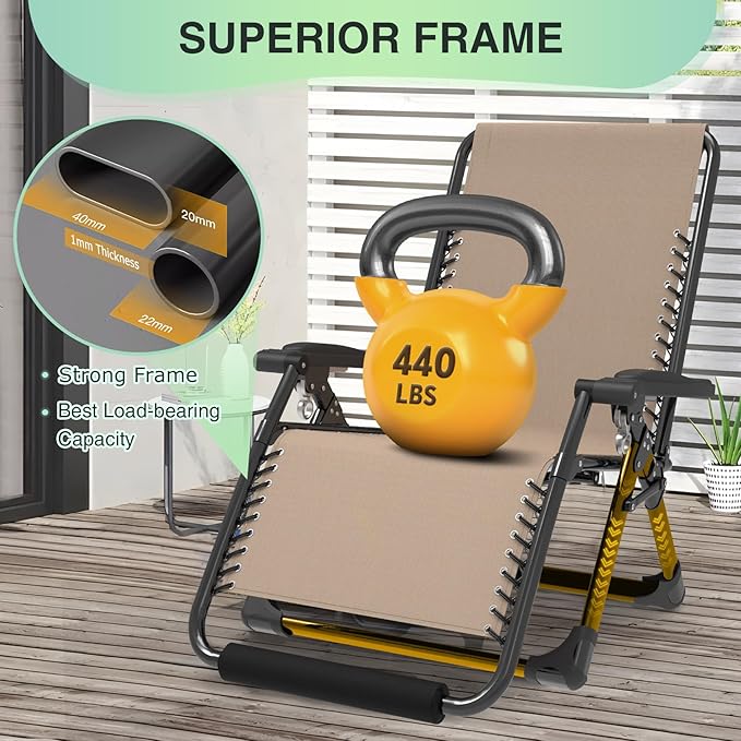 Suteck Oversized Zero Gravity Chair,29In XL Lounge Chair w/Removable Cushion&Headrest, Reclining Camping Chair w/Upgraded Lock and Footrest, Reclining Patio Chairs Recliner for Indoor Outdoor