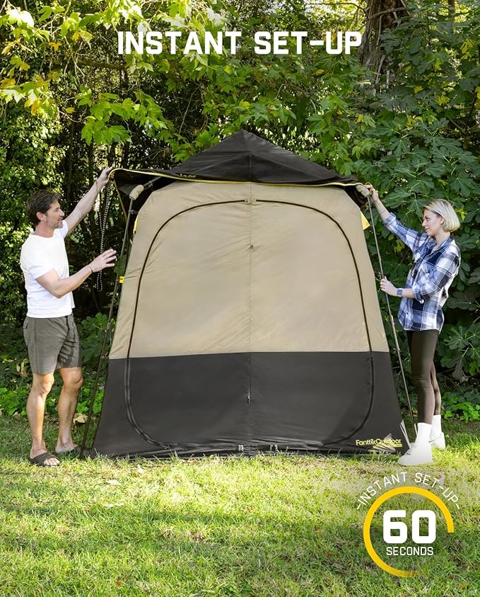 FanttikOutdoor Zeta A2 Pro Shower Tent 2 Rooms, Instant Setup in 60 Seconds with Rainfly & Windproof, Portable with Carry Bag for Family Camping, Privacy Shelters Upgraded Ventilation