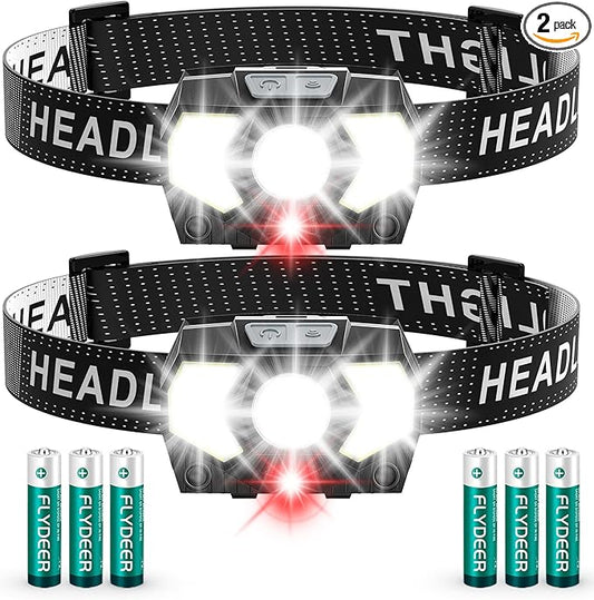 LED Headlamp Battery Powered, Headlight COB 2pcs 1500 Lumens, AAA Batteries Included, 7 Light Modes with Red Light, Headlamps IPX5 Waterproof Suitable for Camping, Jogging and Hiking
