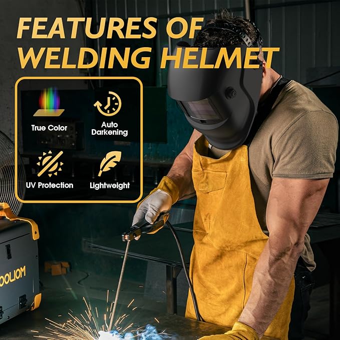 TOOLIOM Auto Darkening Welding Helmet True Color Solar Powered with Adjustable Shade 4/9-13 for TIG MIG Stick