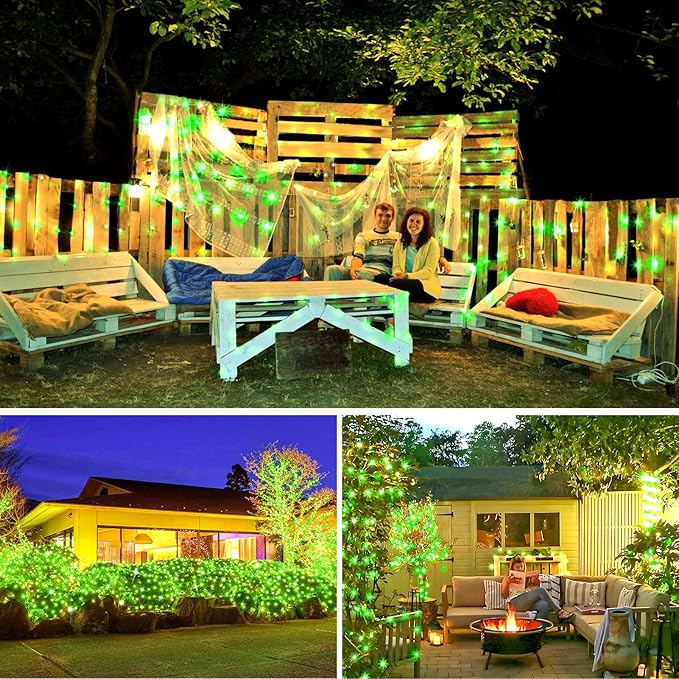 KNONEW 203FT Outdoor Christmas Fairy Lights Plug in,600 LED String Lights Outdoor Waterproof 8 Modes Memory Times for Wedding Bedroom Walls Garden Trees Decoration(Green)