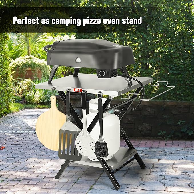 Outdoor Grill Table, Foldable Pizza Oven Stand & Blackstone Griddle Stand with Garage Rack & Tissue Holder, Folding Outdoor Prep Table for Gathering and Party, 30" x 24", Stainless Steel