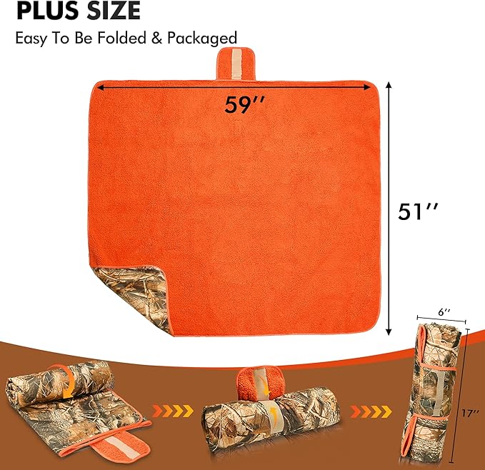 Tirrinia Waterproof Outdoor Blanket with Sherpa Lining, Windproof Triple Layers Warm Comfy Foldable for Camping Stadium, Beach, Picnic, Grass, Concerts, Car, Dog, 51''X 59'' & 59''X 80''