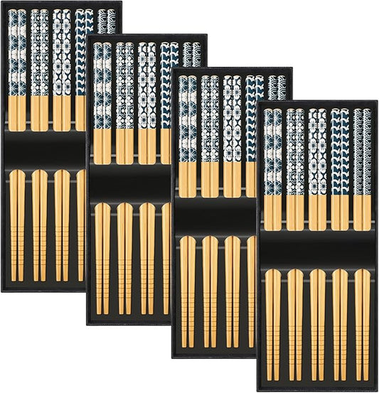 20 Pairs Bamboo Chopsticks Reusable Japanese Style Natural Bamboo Wooden Chopstick Ramen Chop Sticks Case Gift Set 8.8 Inches/ 22.5 cm