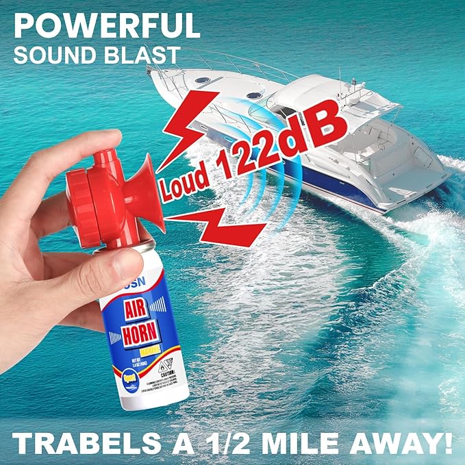 Marine Boat Air Horn 1.4oz, Loud Mini Handheld Air Horns for Safety, Mini Small Compressed Can Blow Fog Bear Horn, Emergency Use for Boating, Hiking, Camping, Sporting Events Outdoor Alarm (2PCS)