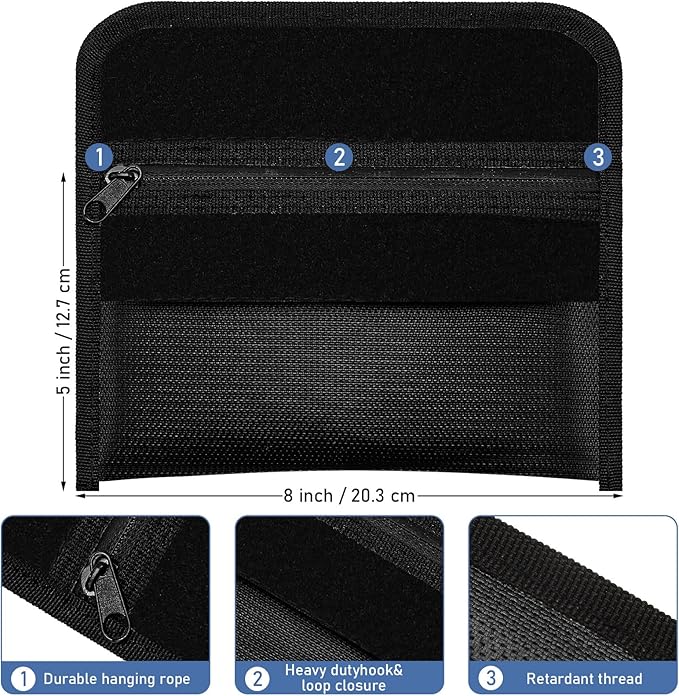 Leinuosen 6 Pack Small Fireproof Bag 8 x 5 Inch Fireproof Money Waterproof Pouch Document Bag with Zipper Silicone Coated Money Holder Safe Accessories for Valuables Passport(Black)