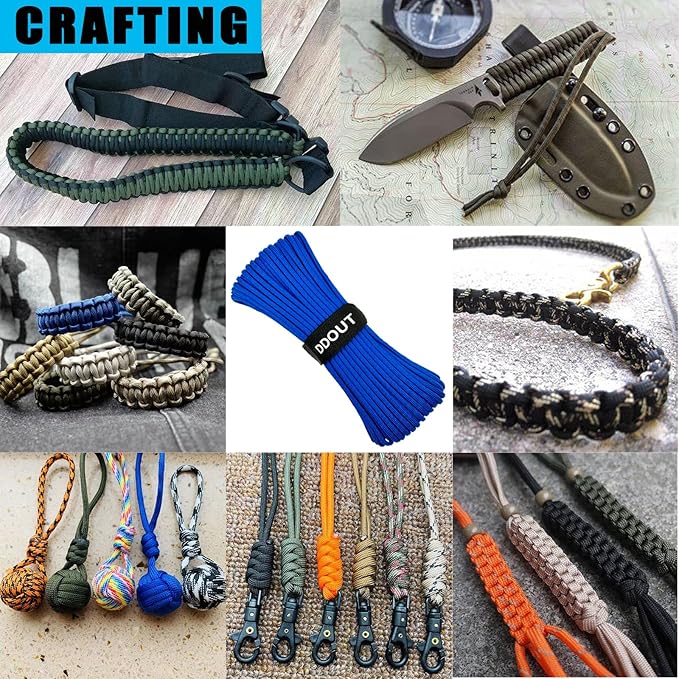 Paracord Nylon Rope Blue 200ft with 7-Strand Core, 10 Colors and 50/100/200 ft, Type III Parachute Cord 4mm for Camping, Survival, Hiking, DIY, Crafting, Outdoor Utility Rope