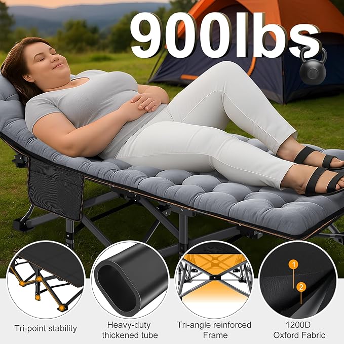 ABORON Oversized XXL Folding Camping Cot W/Mat for Adults, 78" L x 32" W x 18" H, Heavy Duty Outdoor Bed with Carry Bag,1200 D Layer Oxford Travel Camp Cots