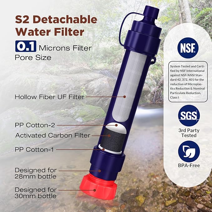 Membrane Solutions Gravity Water Filter 1 Gallon, NSF/ANSI 42&372&401 Certified, 0.1μm Versatile Water Purifier Camping with Adjustable Tree Strap Storage Bag, Survival Gear for Emergency Preparedness