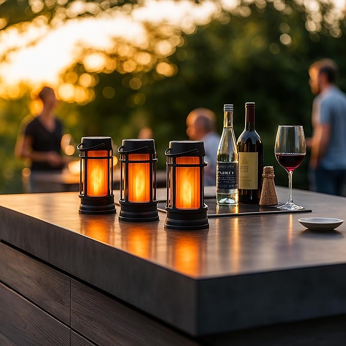 Metal Outdoor Solar Lantern, Flickering Solar Lanterns Outdoor Waterproof with Patented LED, Outdoor Lanterns for Porch, Patio, Garden, Tabletop, Hanging Use, Matte Black (1 Pack)