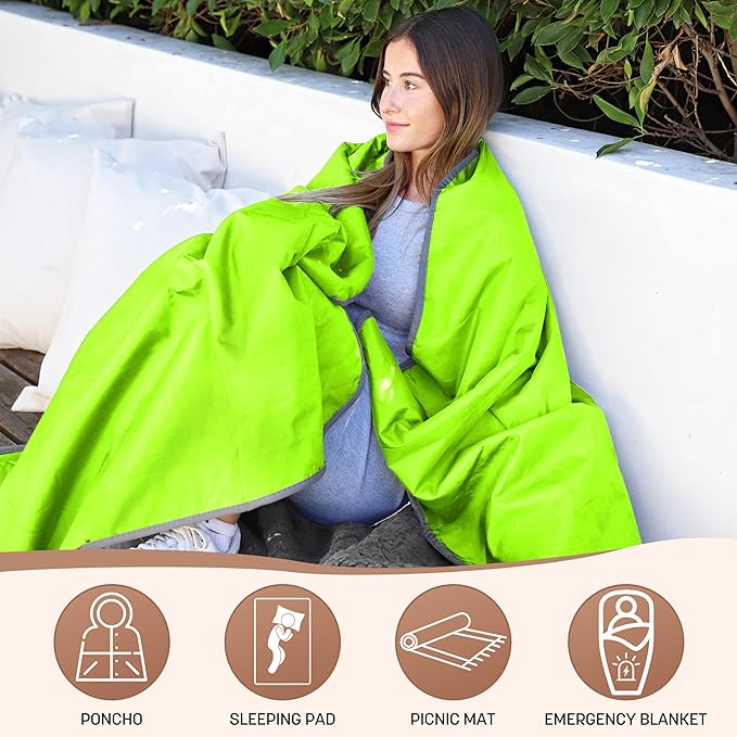 Tirrinia Waterproof Outdoor Blanket with Sherpa Lining, Windproof Triple Layers Warm Comfy Foldable for Camping Stadium, Beach, Picnic, Grass, Concerts, Car, Dog, 51''X 59'' & 59''X 80''