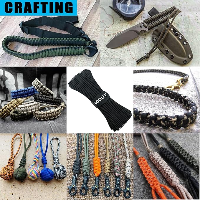 Paracord Nylon Rope Black 200ft with 7-Strand Core, 10 Colors and 50/100/200 ft, Type III Parachute Cord 4mm for Camping, Survival, Hiking, DIY, Crafting, Outdoor Utility Rope