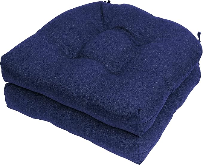 RACE LEAF Outdoor Seat Cushions Set of 2, 19" x 19" Square Patio Cushions, Plump Filling Tufted Water-Resistant Olefin Chair Seat Cushion with Ties for Non-Slip Support, Navy
