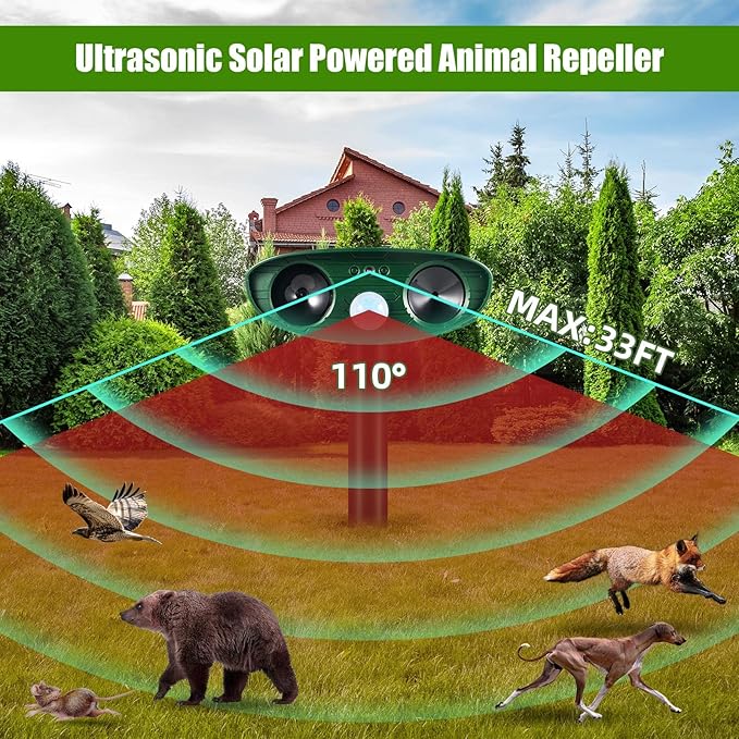 4 Pack Deer Repellent Devices,Ultrasonic Animal Repeller Outdoor Waterproof with Motion Sensor,Effective Solar Animal Deterrent to Scare Cat Dog Squirrel Rabbit Raccoon Skunk Repellent for Yard Garden