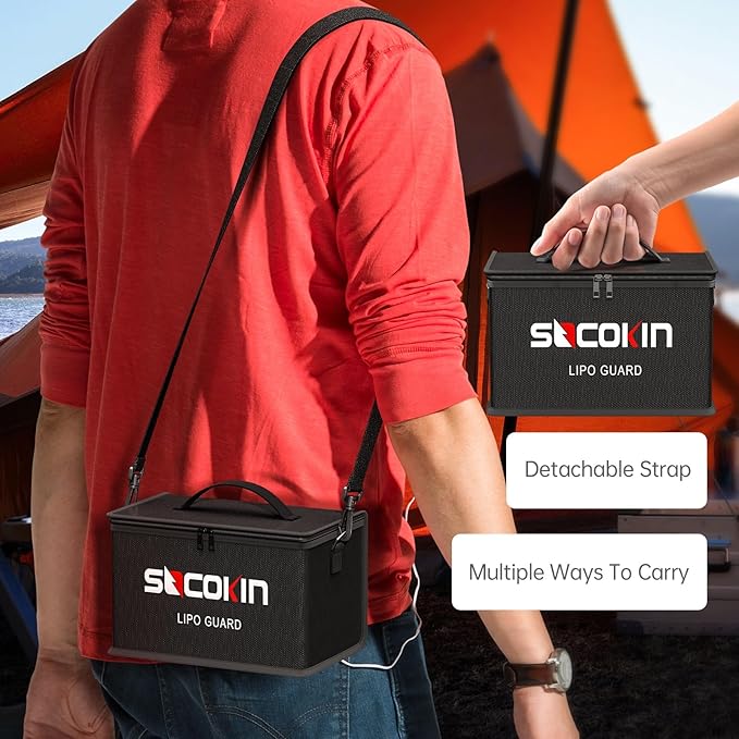 Lipo Battery Safe Bag Fireproof Explosionproof Bags Large Capacity Adjustable Safe Bag for Lipo Battery Charge Storage 10 Cell Adjustable Battery Safe Bag (10.6 * 6.7 * 6.7 in)