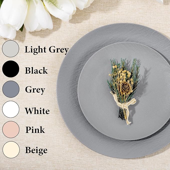 WONDERFUL 32pcs Dark Grey Plastic Plates Reusable Plates Unbreakable and Dishwasher safe Dishes Set Outdoor Plate Includes:16 Dinner 10" and 16 Dessert Plate 7.3" Suitable for BBQ & Camping