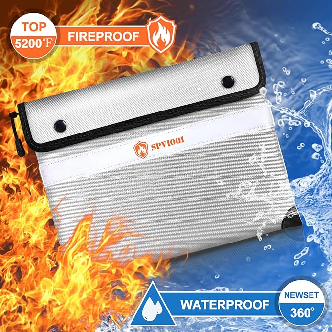 Upgraded Fireproof Document Bag 5200°F, 14.2” X 11” Waterproof Fireproof Bag with Zipper, 8 Layers of Heat Insulated Materials, Fireproof Money Bag for Cash, Important Documents and Valuables fire bag