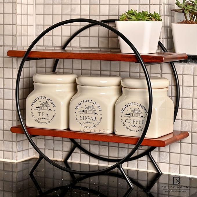 Premium Circular Kitchen Organizer Rack/Kitchen Storage Rack/Spice Rack/Wooden Organizer in Mahogany Finish (Self Assembly) (15X16X7 INCH)