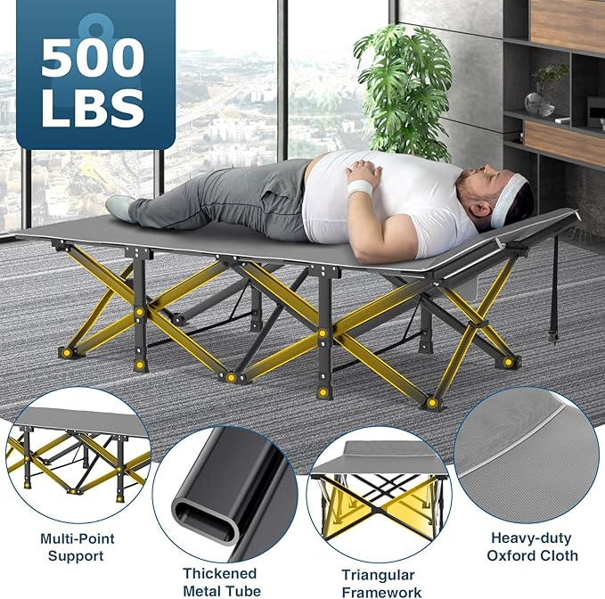 ZENPETIO Oversized XXL Folding Camping Cot, Heavy Duty Sleeping Cot for Adults with Mattress and Pillow, Portable Cot Bed with Carry Bag for Outdoor Camp Travel Home Guest Office, 78x32x18