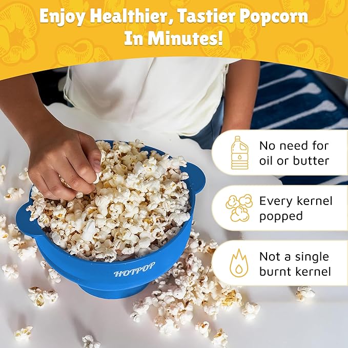 Popco Silicone Popcorn Maker - Microwave Popcorn Popper with Handles - Collapsible Bowl, Heat-Resistant, Easy to Clean, Ideal for Family Movie Nights, 15-Cup Capacity - Light Blue