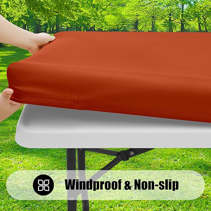 Smiry 2 Pack Rectangle Picnic Table Cloth, Waterproof Elastic Fitted Tablecloths, Washable Polyester Rectangular Patio Table Cover for Camping, Indoor and Outdoor (Rust, 30"x48")